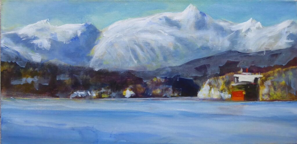 Acrylic painting of a Winter View English Bay